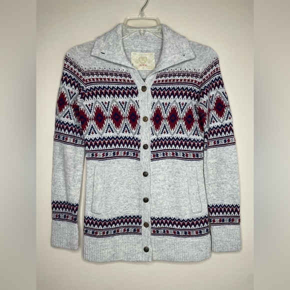 Bogner Fire & Ice Fair Isle Gray Patterned Cardigan Wool Blend Sweater Size XS - Picture 1 of 8